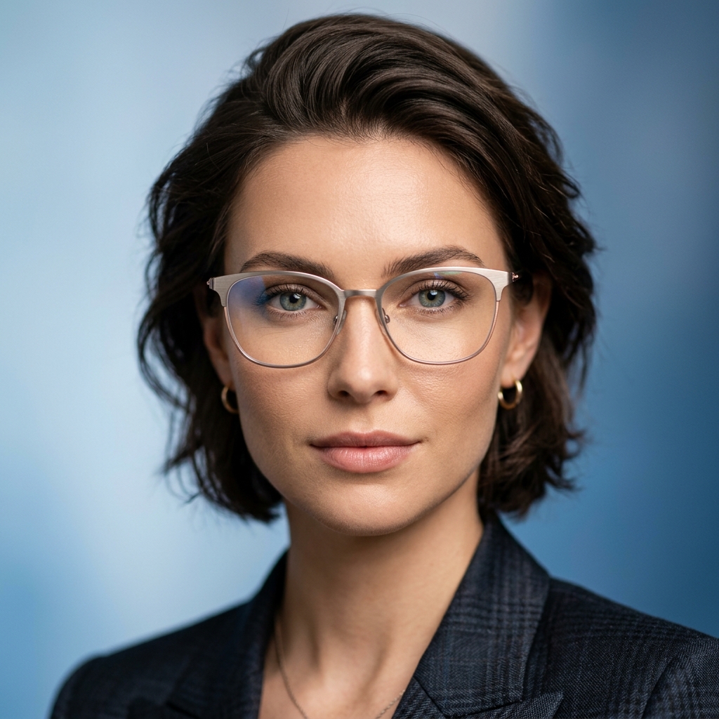 Modelo con lentes premium Optilentes